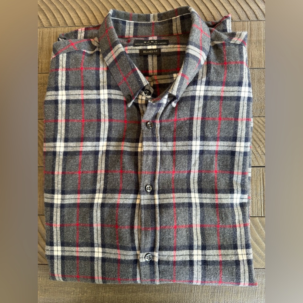 Zara Plaid Flannel Relaxed Fit Long Sleeve Button Down Shirt Men’s Size XL